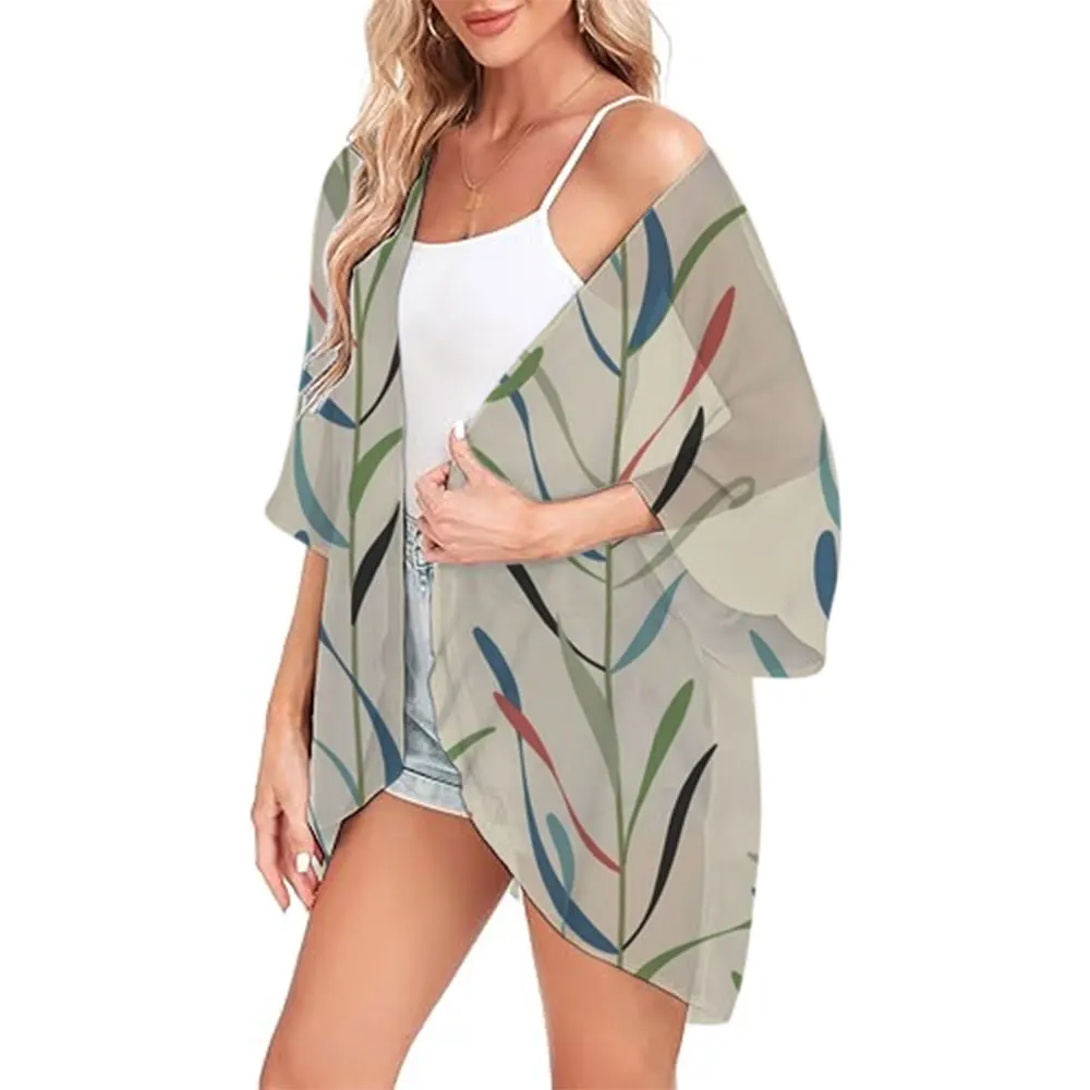 Hawaii Beach Fashion Kimono Cardigan Cover-ups Women\'s Chiffon Tops Ligthweight Open Front Shirts Summer Kimono Party Cloak 2024