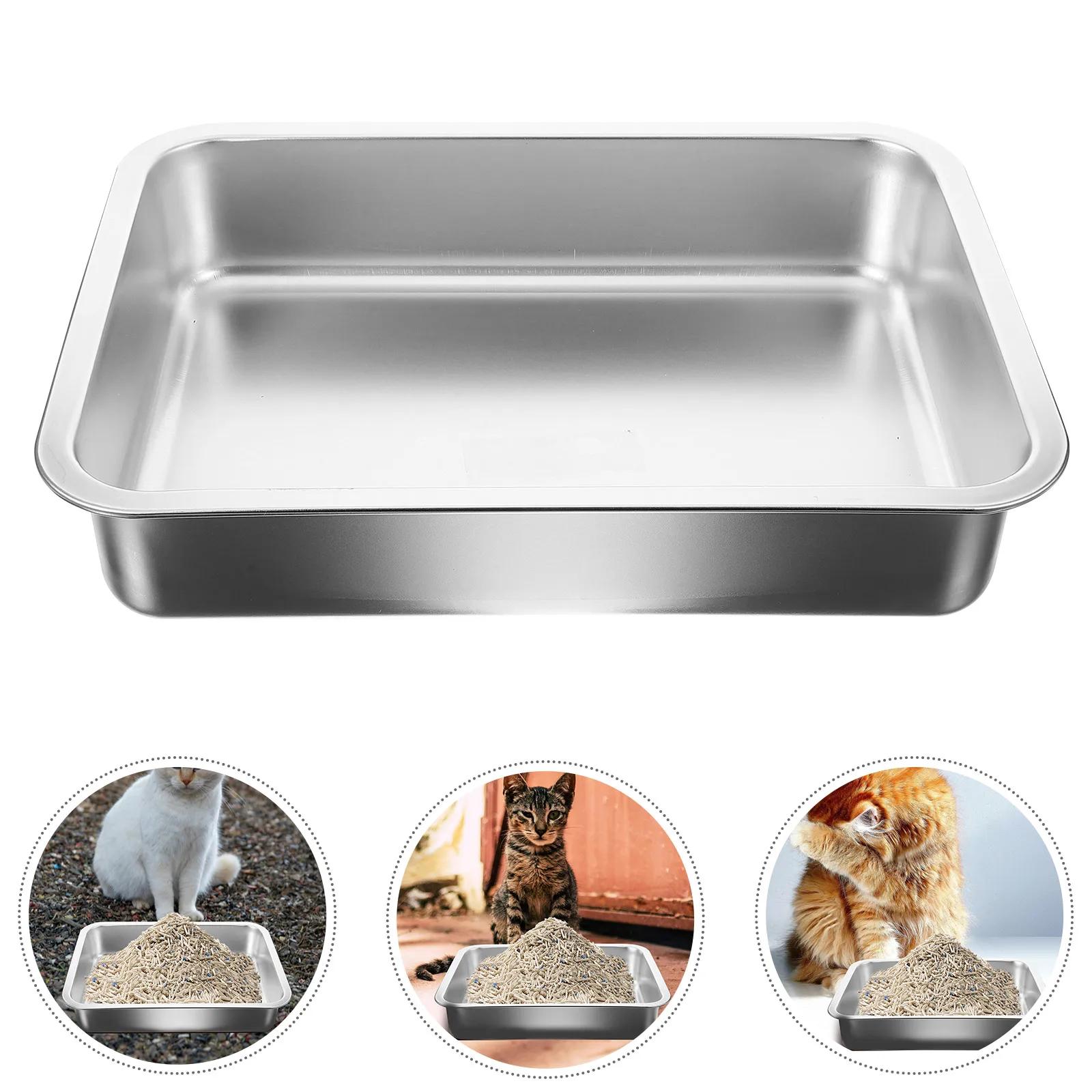 

Stainless Steel Cat Litter Box 304 Material Easy Portable Kitten Pan Open Design 36x27x7cm Pet Supplies