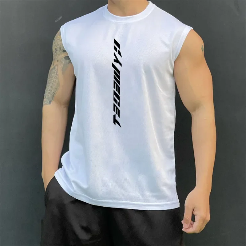 Mens casual Tank top Man Fitness Sleeveless Shirt Male Mesh Breathable Fitness Sports Vest Round Collar Undershirt fashion Vest