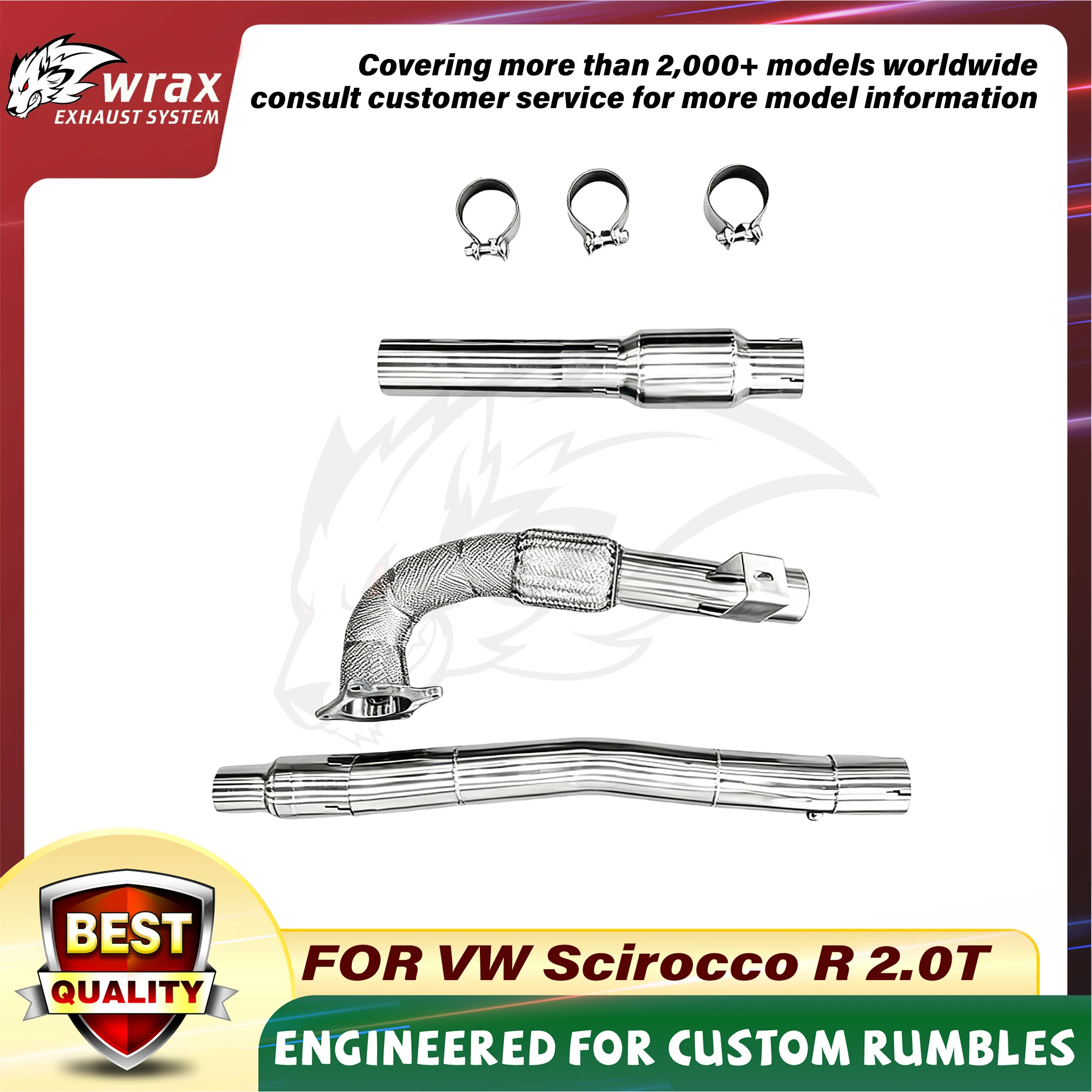 سيارة تعزيز الطاقة WRAX الرياضة العادم النازل لشركة فولكس فاجن شيروكو R 2.0T SS304 مباشرة من خلال أنبوب تدفق عالي