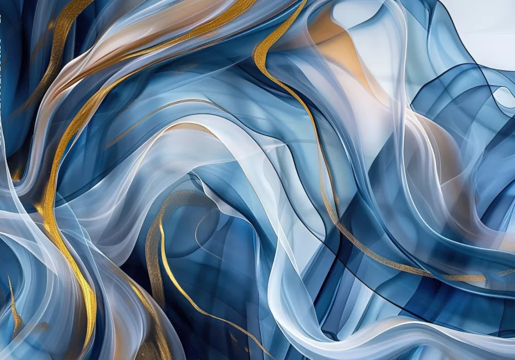 

Обои на заказ с абстрактным рисунком: горы, лес, море, ленточные узоры. Концептуальное панно для декора дома.