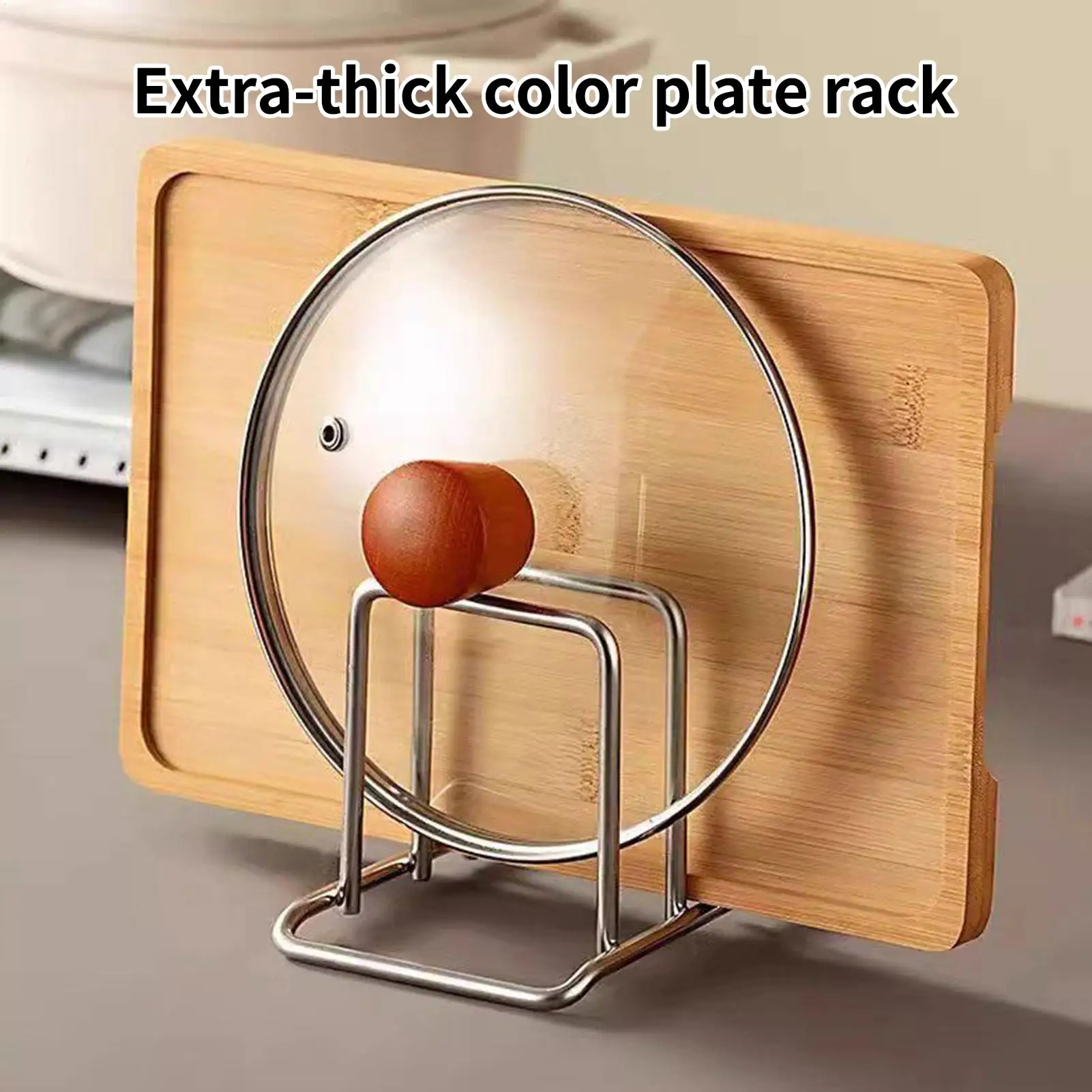 Pot Lid Organizer Space-Saving Stainless Steel Pot Lid and Cutting Board Organizer Combo Heavy Duty Countertop Rack Non-Shake