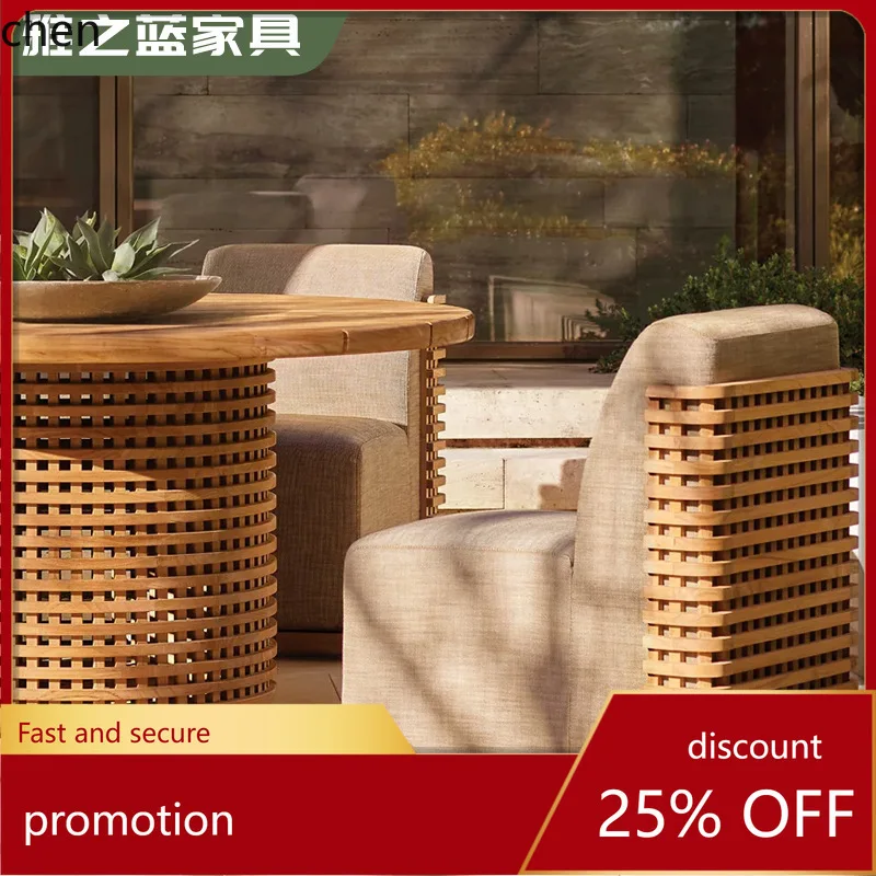 

HTTOutdoor Teak Dining Table Cross-Border Courtyard Outdoor Solid Wood Table and Chairs Waterproof Sunproof Hotel Villa Open-Air