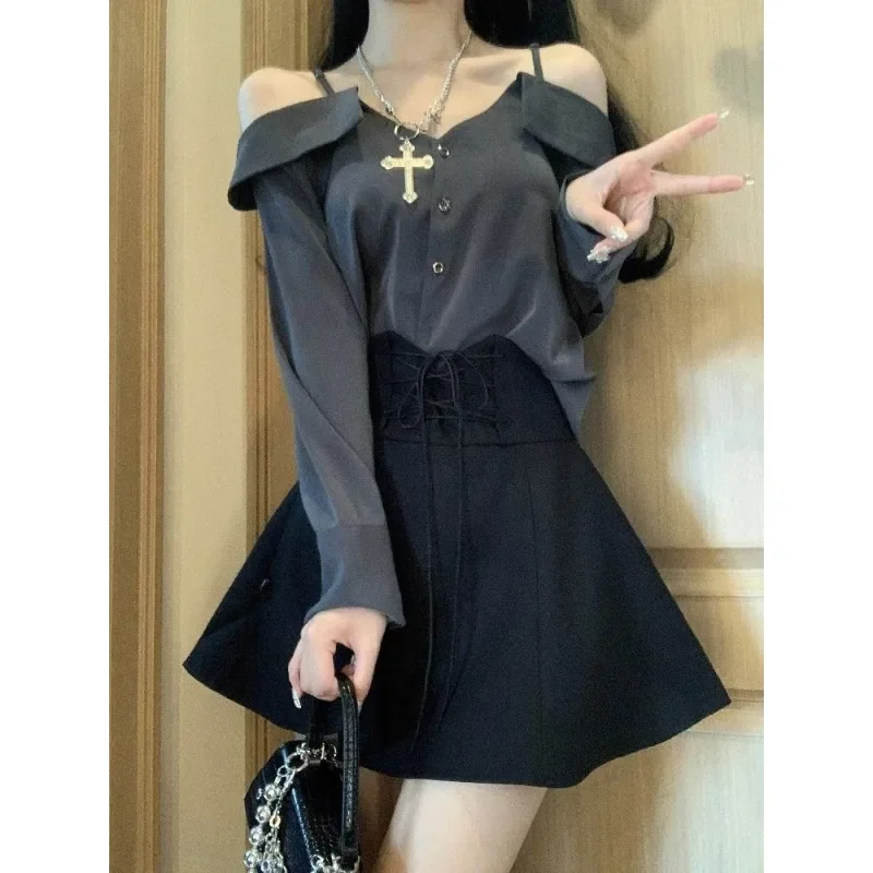 2024 Autunno Dolce Una tracolla Top a maniche lunghe Gonna con lacci Abbigliamento donna Stile coreano Uniforme scolastica Kawaii Jk Suit