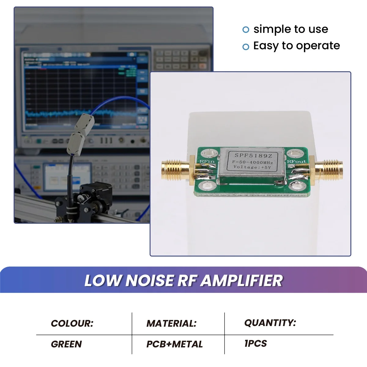 RF Amplifier, Low Noise LNA 50 to 4000MHz SPF5189Z RF Amplifier for Amplifying FM HF VHF UHF Radio Signal
