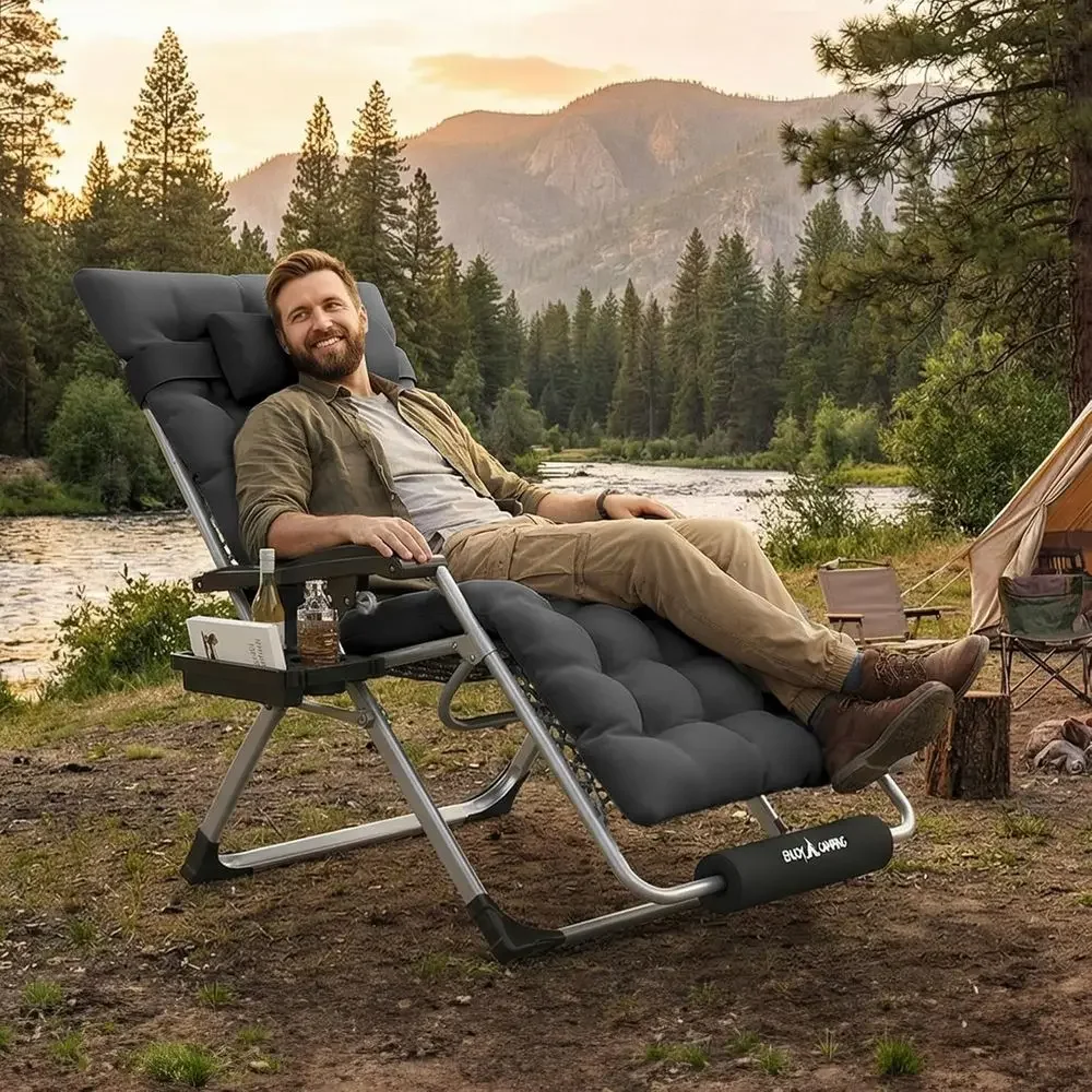Oversized Zero Gravity Chair olding Patio Reclining Padded Lounge Chairs | w/Removable Cushion & rest & Upgraded Lock & ootrest