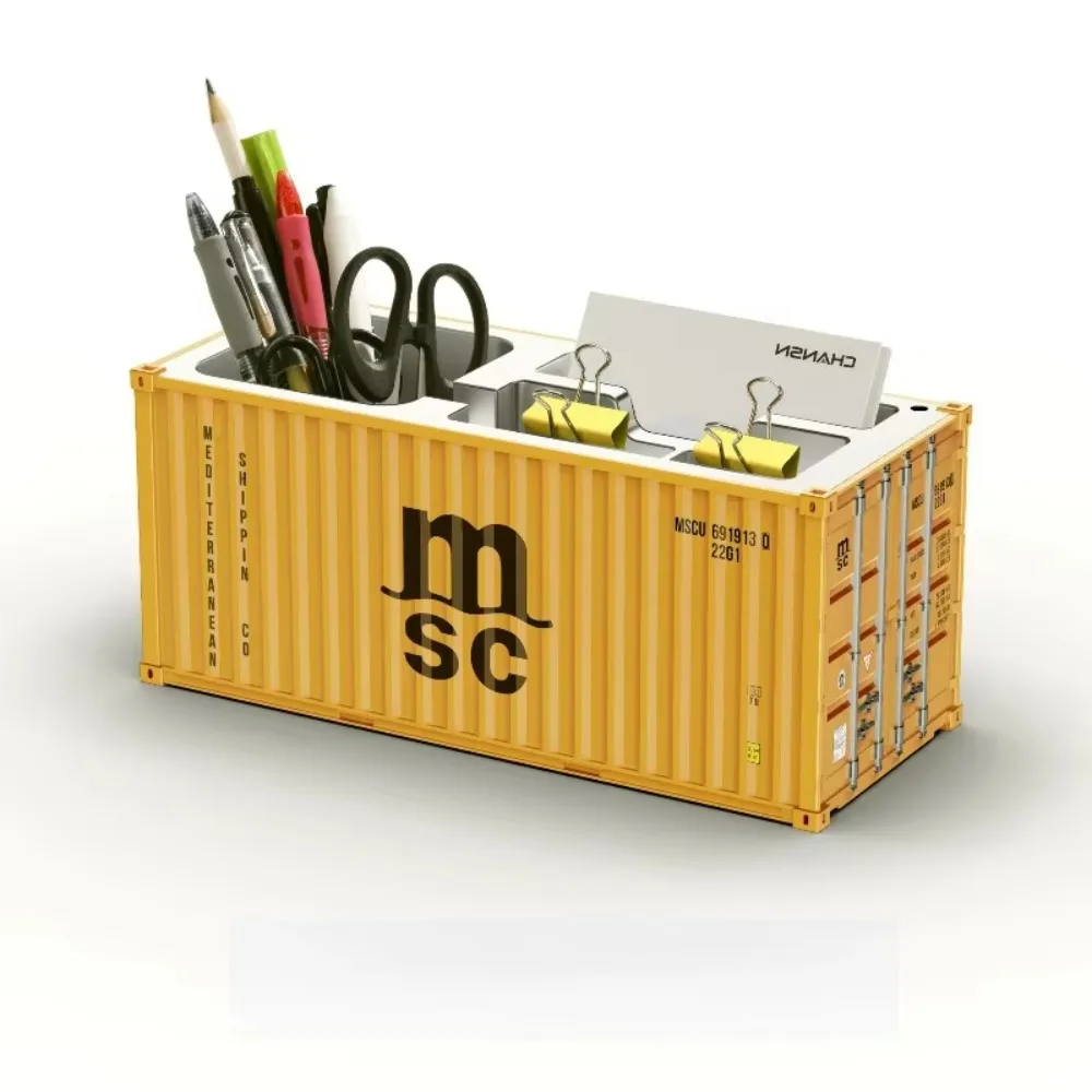 Simulated Ocean Freight Container Model Pen Holder Desktop Storage Box Creative Office Organizer Stationery Rack Home Decor