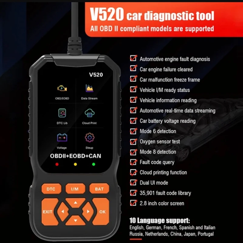 OBD2 Scanner Live Data Professional Mechanic OBDII Diagnostic Code Reader Tool For Check Engine Easy To Use