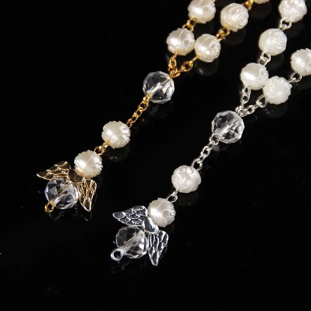 Fashion Pearl Bracelet Religious Aesthetic Angel Wing Cross Rose Jewelry Vintage Cold Style Unique Design Wrist Chain