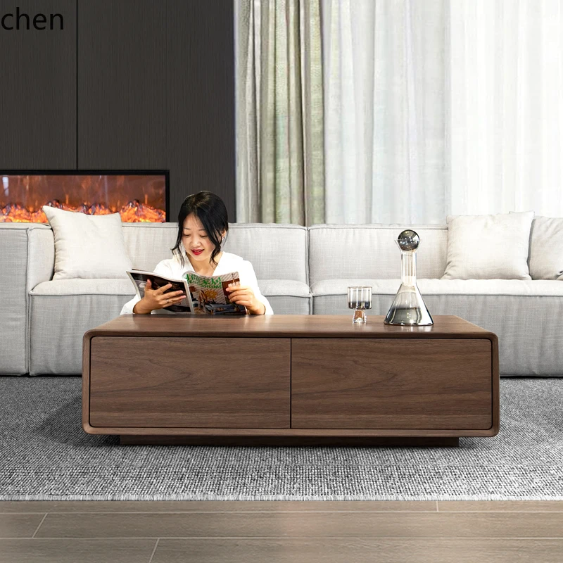 HT light luxury rounded corner walnut coffee table electric simple modern small apartment living room minimalist furniture