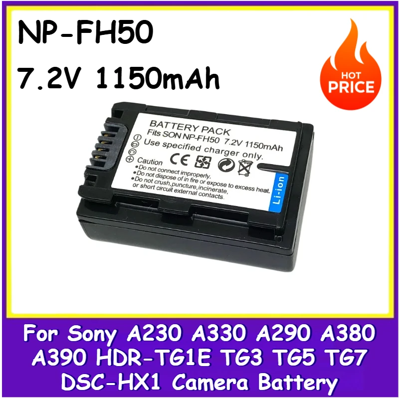

7.2V 1150mAh NP-FH50 NP-FH40 Camera Battery + USB Charger for Sony A290 A380 A230 A330 A390 HDR-TG1E TG5 TG3 TG7 DSC-HX1