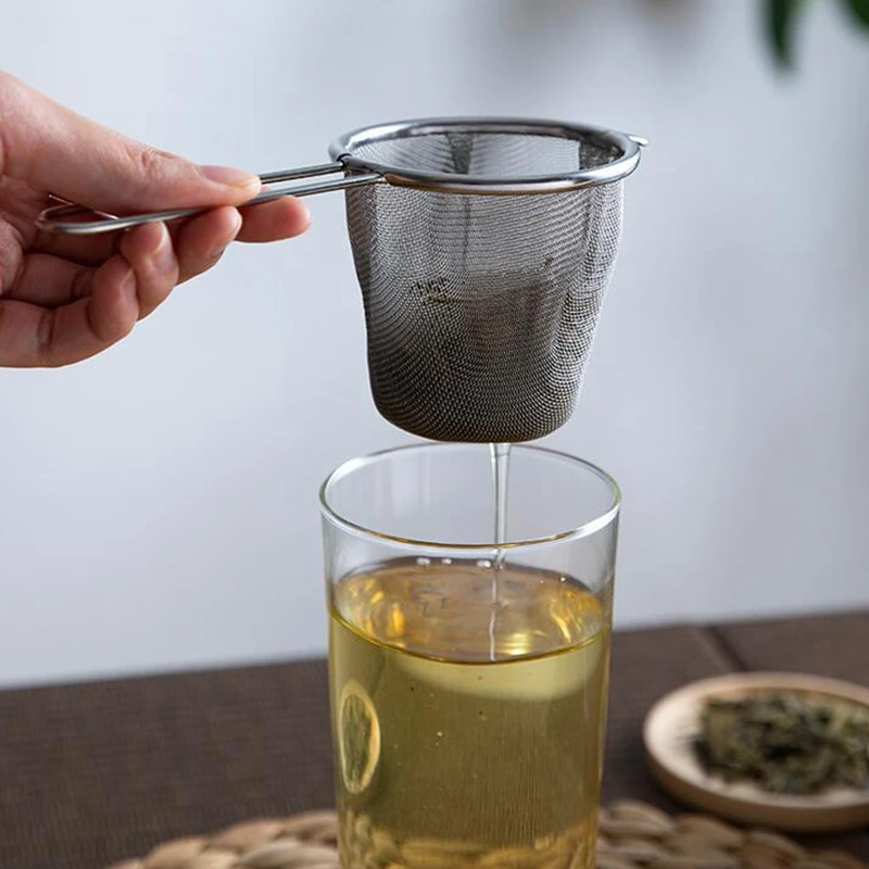 Infusor de té de acero inoxidable, filtro reutilizable para fugas de té, colador de tetera, difusor de especias y hierbas de café con forma de oreja única con mango