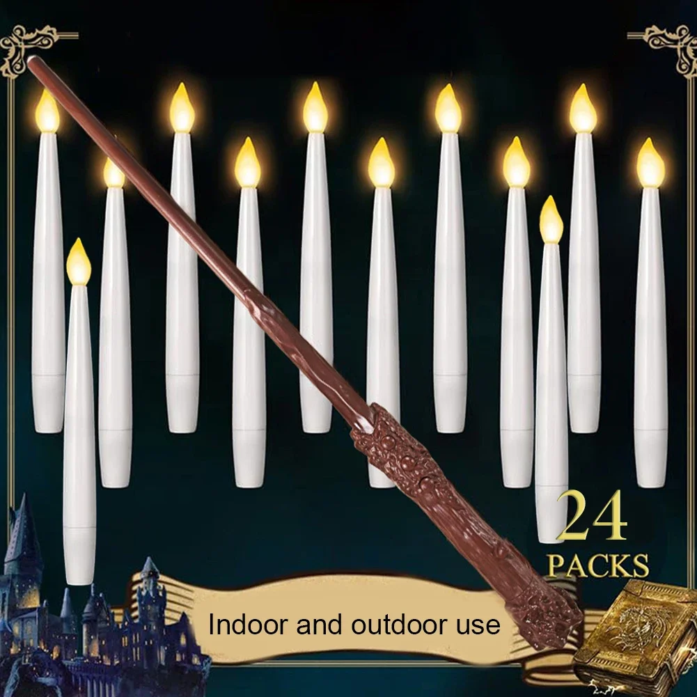 Flickering Warm Light with Long Rod Creative Candle Lamp Handheld Candlestick Floating LED Candles Party Halloween Decor