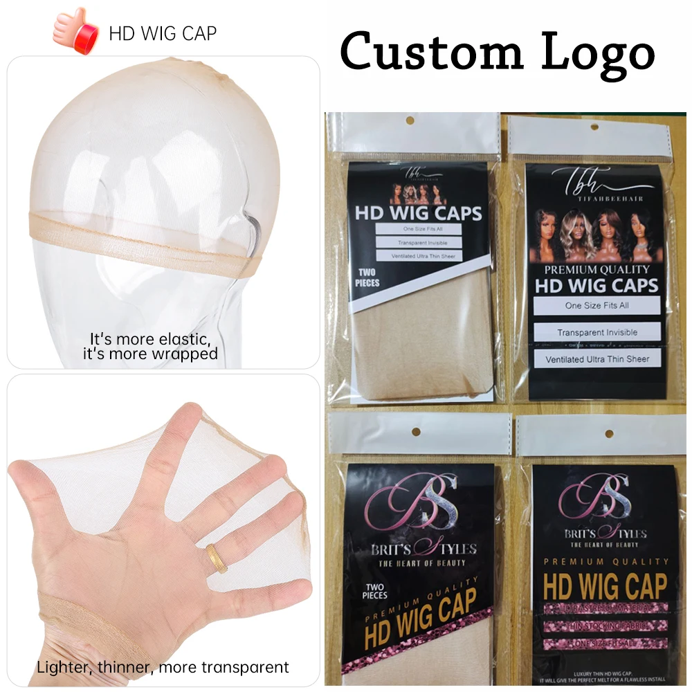 50/100Packs Custom logo contact us Hd Stocking Wig Cap Custom Packaging For Hd Sheer Wig Cap Invisible Stocking Wig Cap