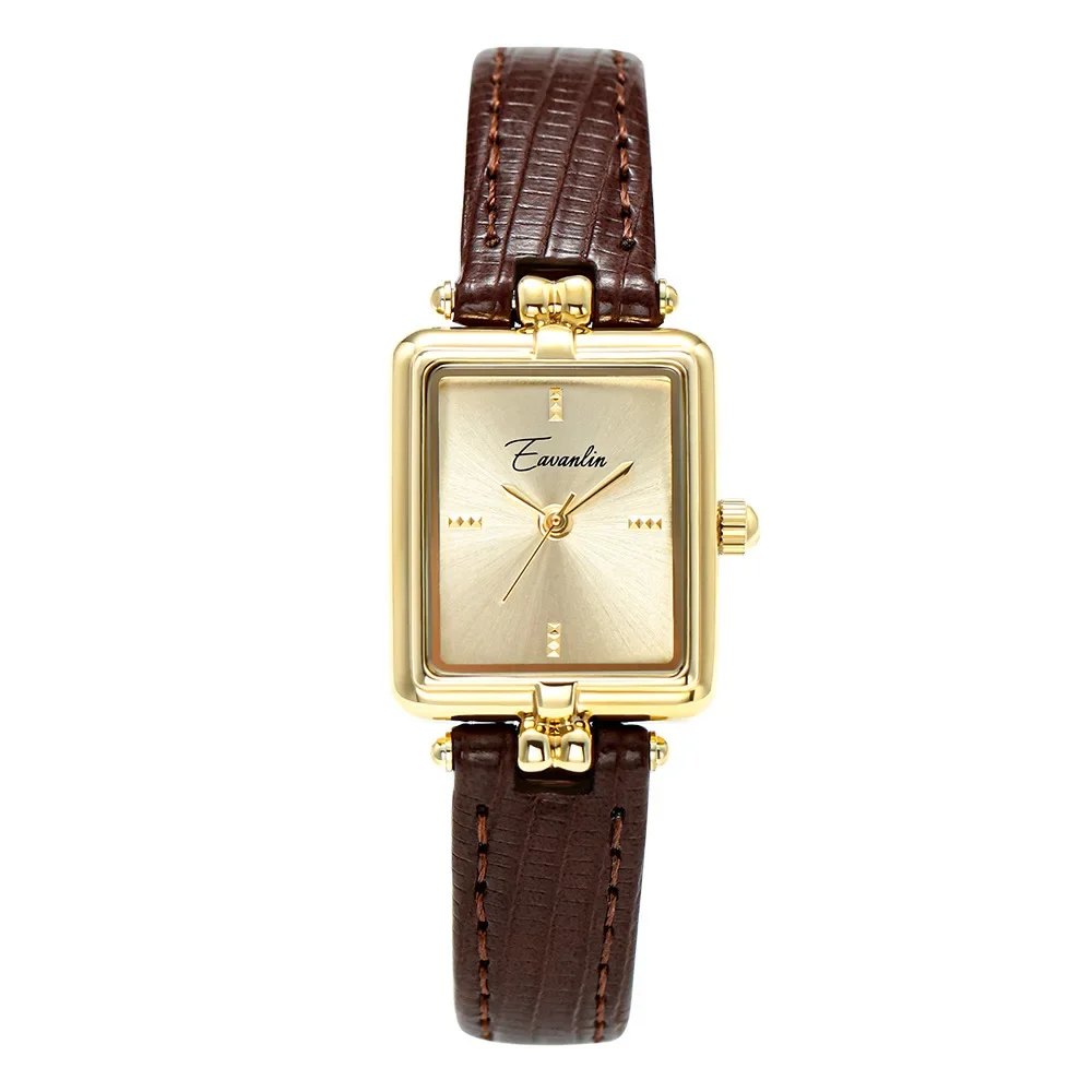 Temperamento Retro elegante reloj de mujer esfera dorada moda Casual nicho reloj de cuero de cuarzo exquisito reloj de mujer regalo