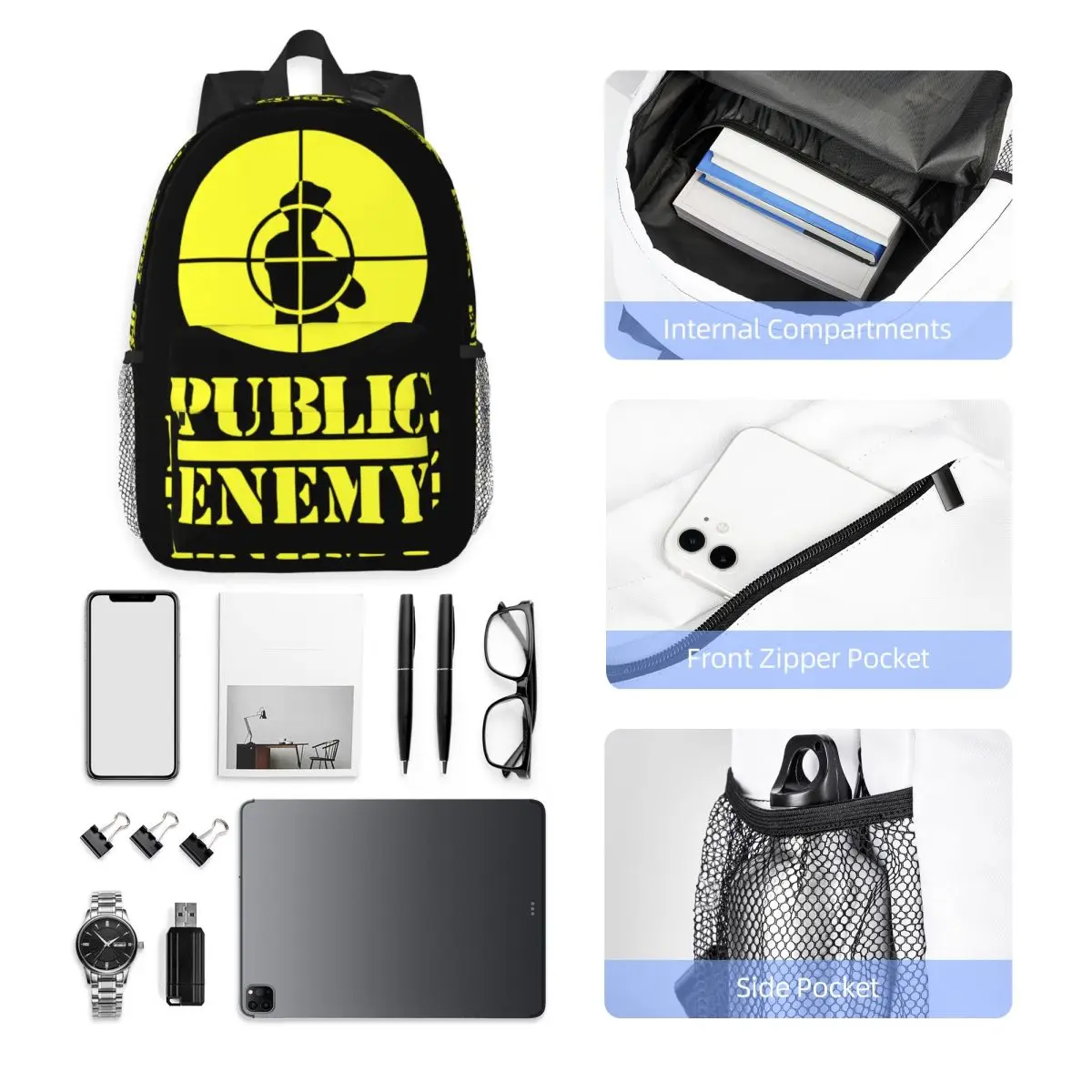 Mochila con logotipo de Public Enemy, bolsa de libros para estudiantes de secundaria y secundaria