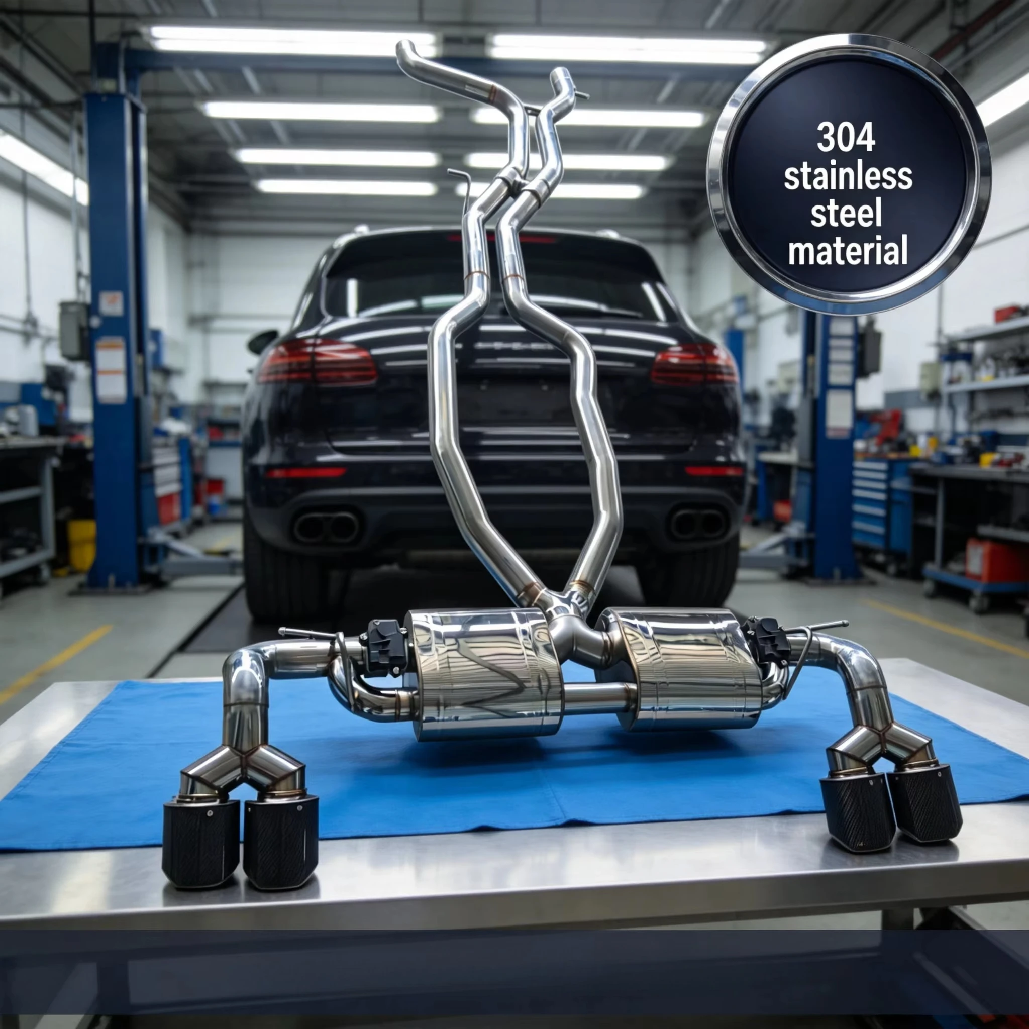 LK 304 Stainless Steel Custom Valved Exhaust Pipes Catback Dual Muffler X Pipe Performance Sport for Porsche Cayenne System Fit
