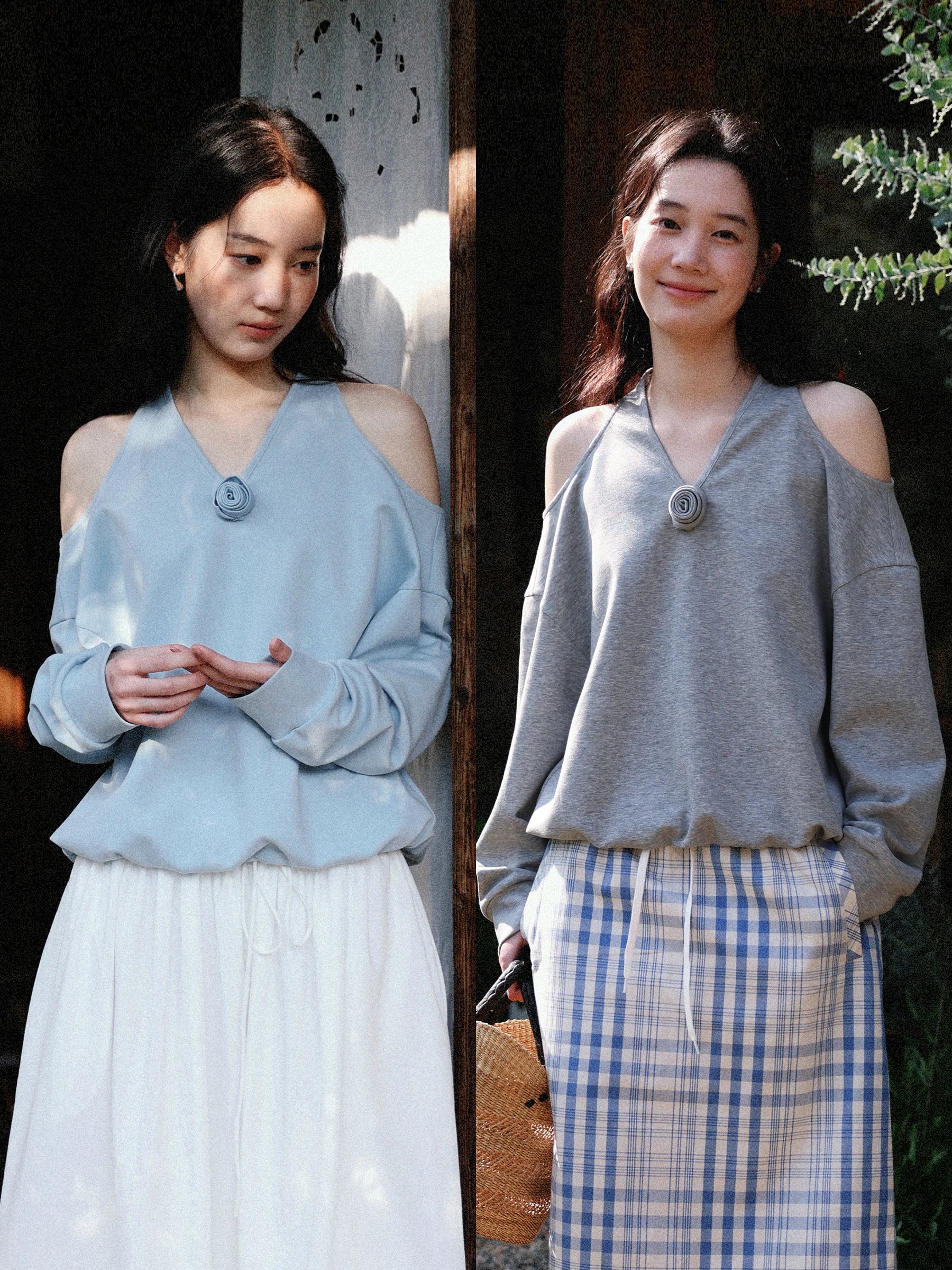 

Женский повседневный топ MUNNS Sakura Season с открытыми плечами, 3D-цветами, V-образным вырезом, свободного кроя, с длинными рукавами, для коррекции фигуры