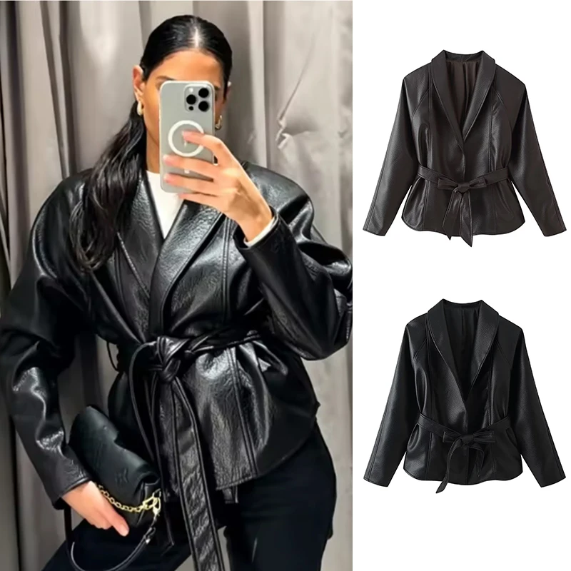 Jackets Women's Autumn 2026 New Chic Women's Slim V-neck Belt Elegant Warm Jackets & Coats Fall Chic Street Unique Youth Blouse