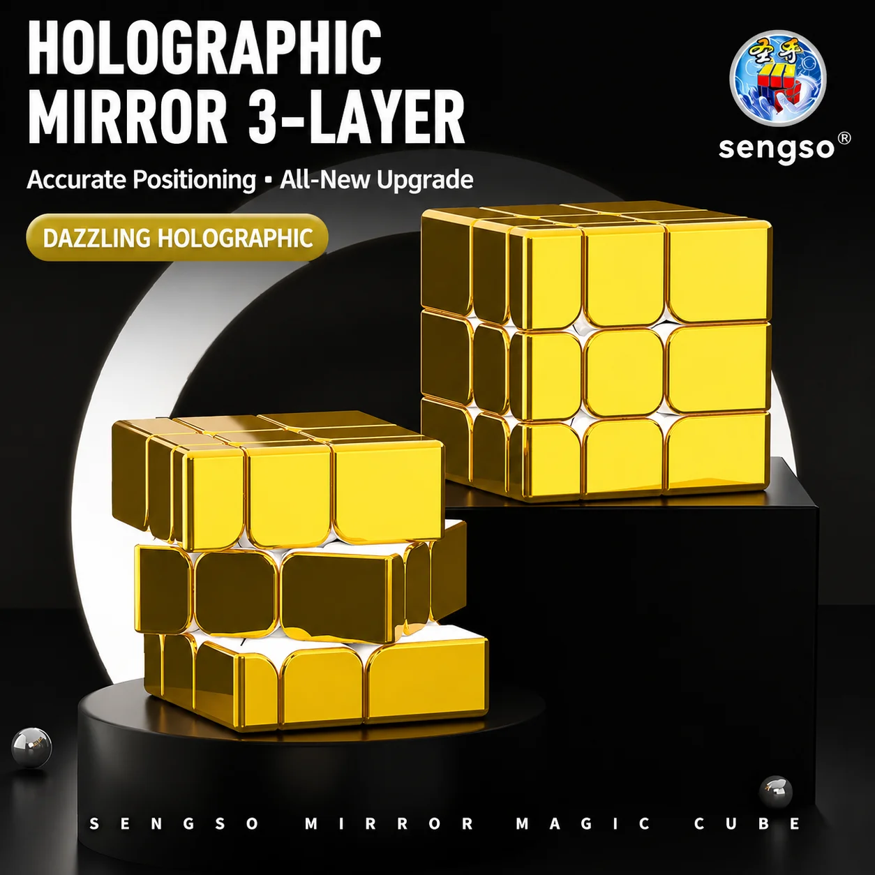 SENGSO Magic Color Plating Stickerless/Sticker Mirror Cube 3x3 Golden Magic Cube Profession Puzzle High Quality Children's Toys