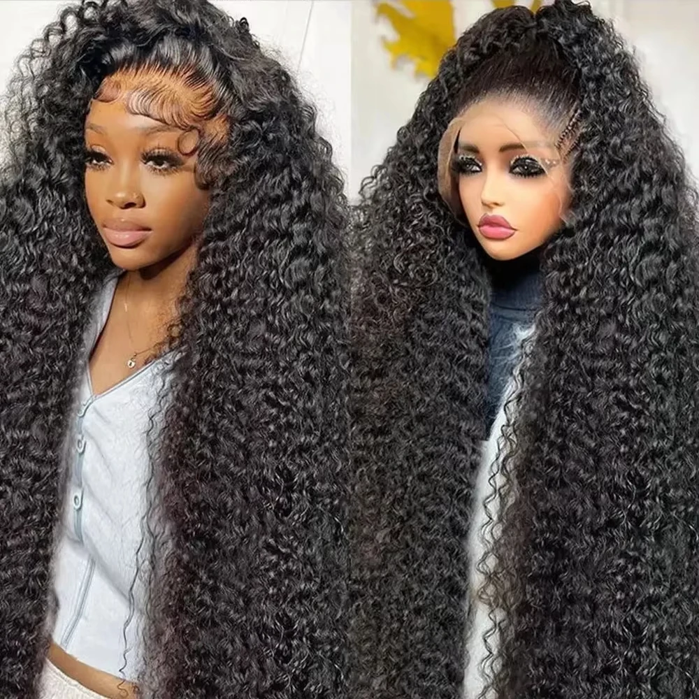 200% Density HD 13X4 13X6 Transparent Deep Water Wave Curly Human Hair Lace Frontal Wig 30 40 Inch Lace Front Human Hair Wigs