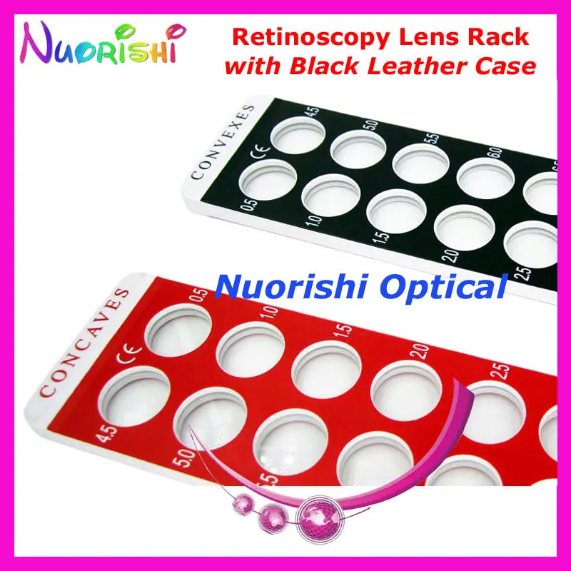 E03-9B Optometry Retinoscopy Board Lens Rack in Solid White Handle Flipper Packed by Black Leather Case