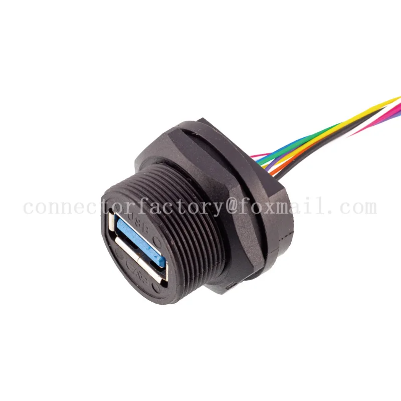 USB 3.0 Threaded Connector Waterproof IP67/68 Male To Male To Female Plug Socket PC Board Installation Socket With Cable Plug