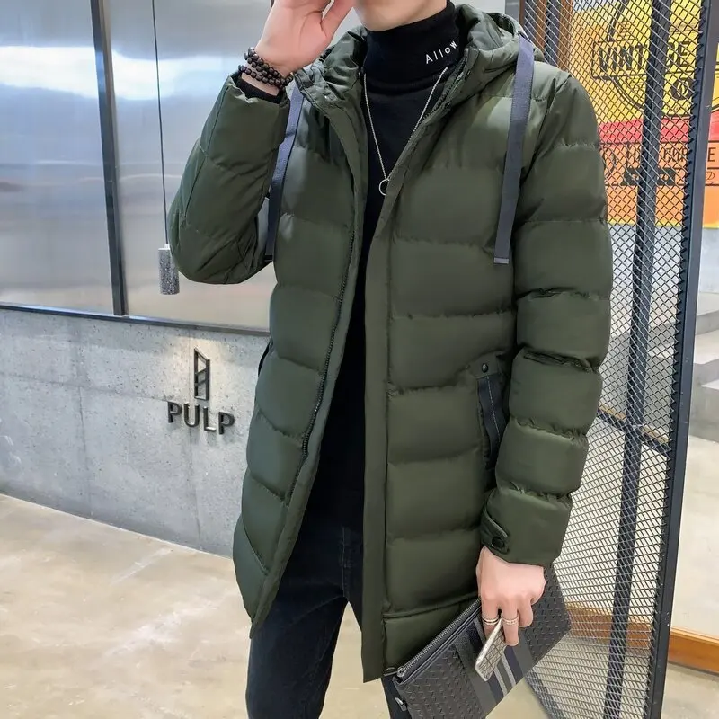 2024 Winter New Fashion Solid Color Long Down Coat Men\'s Casual Loose Thick Warm High Quality Large Size Cotton-Padded Jacket