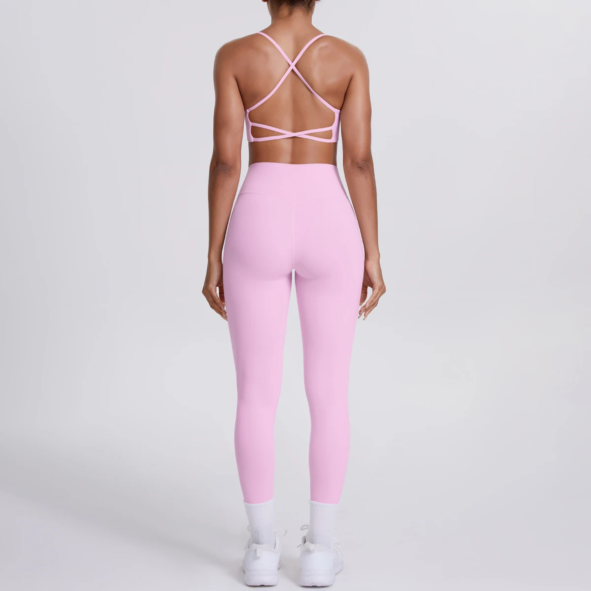 Yoga-Anzug, Sport-Set, Fitnessstudio, nahtlos, stoßfest, Sport-BH, Damen, hohe Taille und Hüften, eng, pfirsichfarbene Gesäßhose, Damen-Sportbekleidung – Detail 32