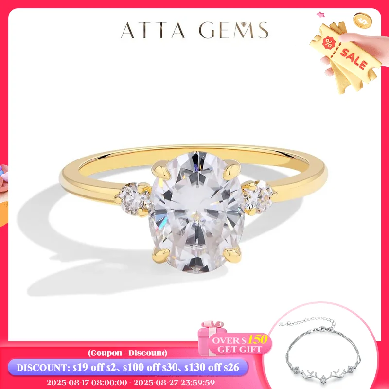 

ATTAGEMS Кольца с муассанитом для женщин овальной огранки 2,0CT DVVS1 Diamond Real 18K 14K 10K Au585 Gold Hidden Halo Свадебный подарок на помолвку