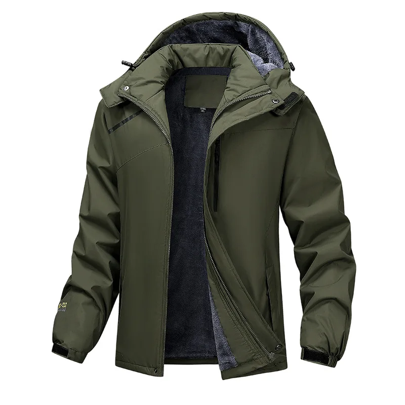 Men's Fleece-Lined Thickened Cotton-Padded Jacket Windproof Waterproof Fashionable Autumn Winter Outerwear