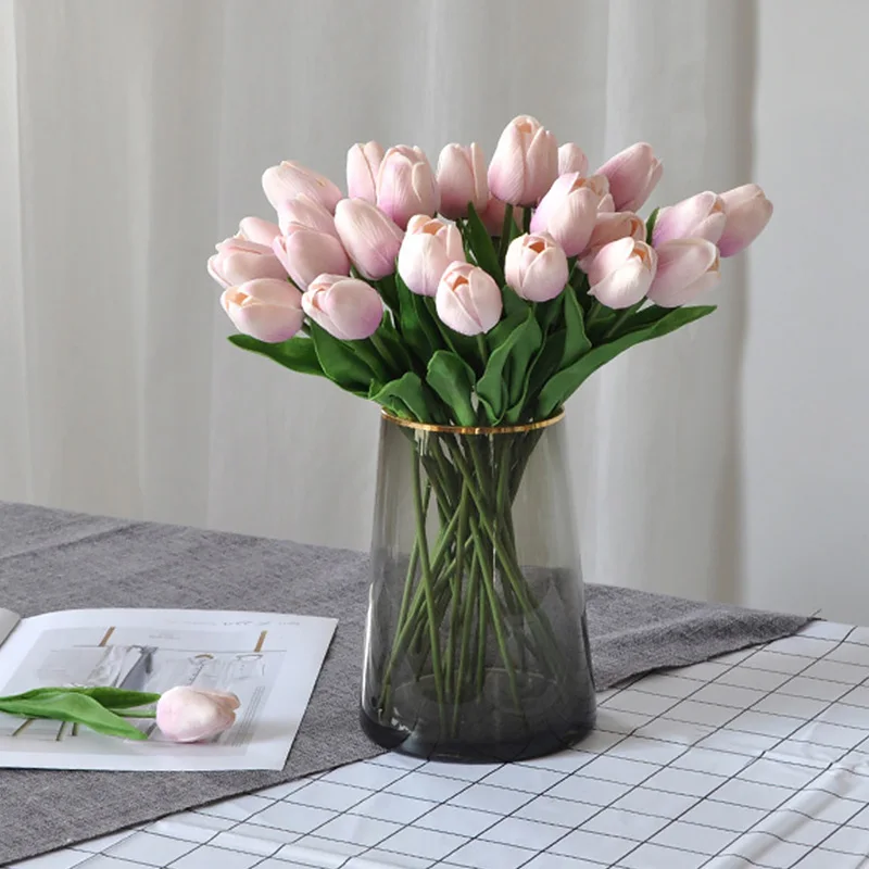 1Pc Artificial Tulip Flower Bouquet Fake Flowers Simulation Flowers Home Garden Decoration Party Wedding Photography Props