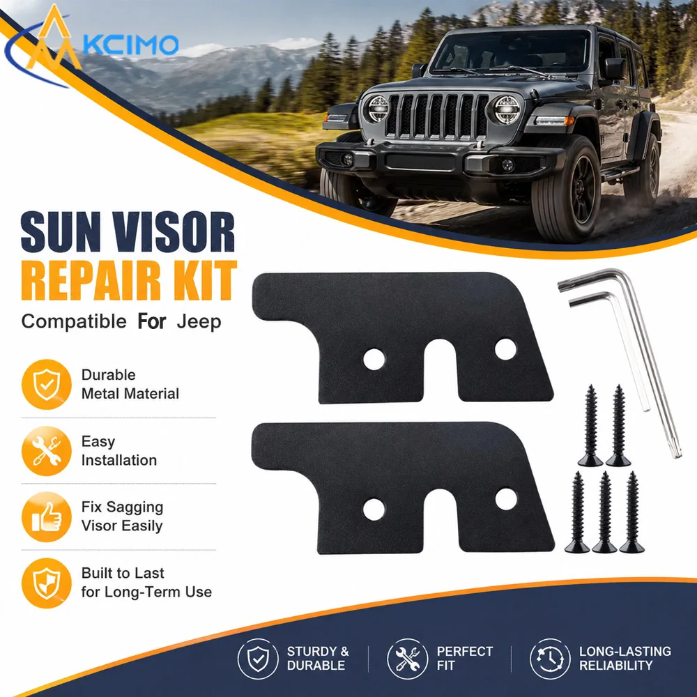 2pcs Sun Visor Bracket Repair Kit with Screws & Wrench For Jeep Wrangler JK JKU 2007-2017 Direct Replacement