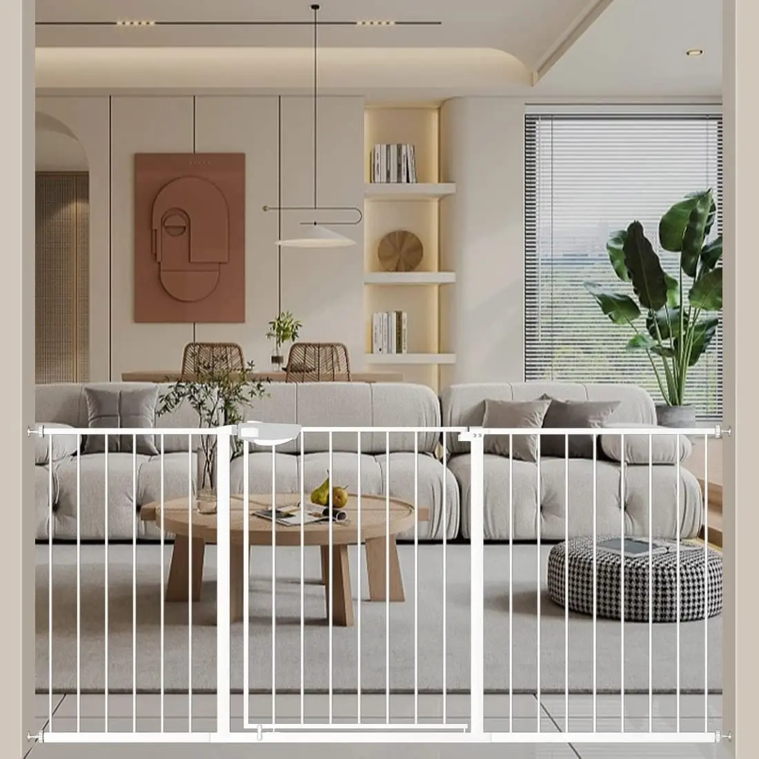 Triple Lock Baby Gate Extra Wide Pressure Mounted Walk Through Swing Auto Close Safety Metal Dog Pet Puppy Cat Stairs Doorways K