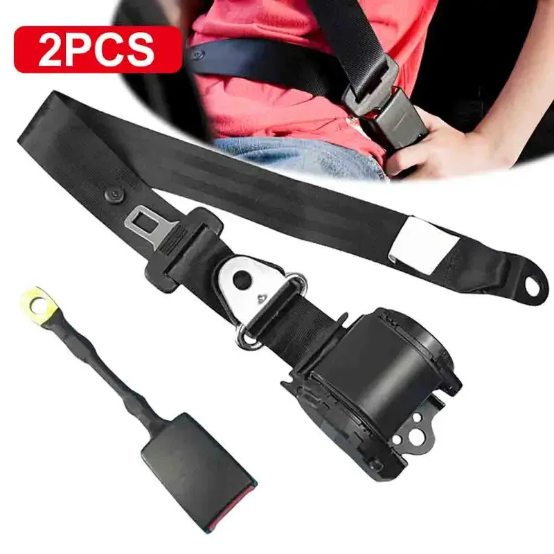 2Pcs Automatic Seat Belt Three-Point Retractable Adjustable Belts Auto Telescopic Safety Belt for Golf Cart Minivan Pickup Truck