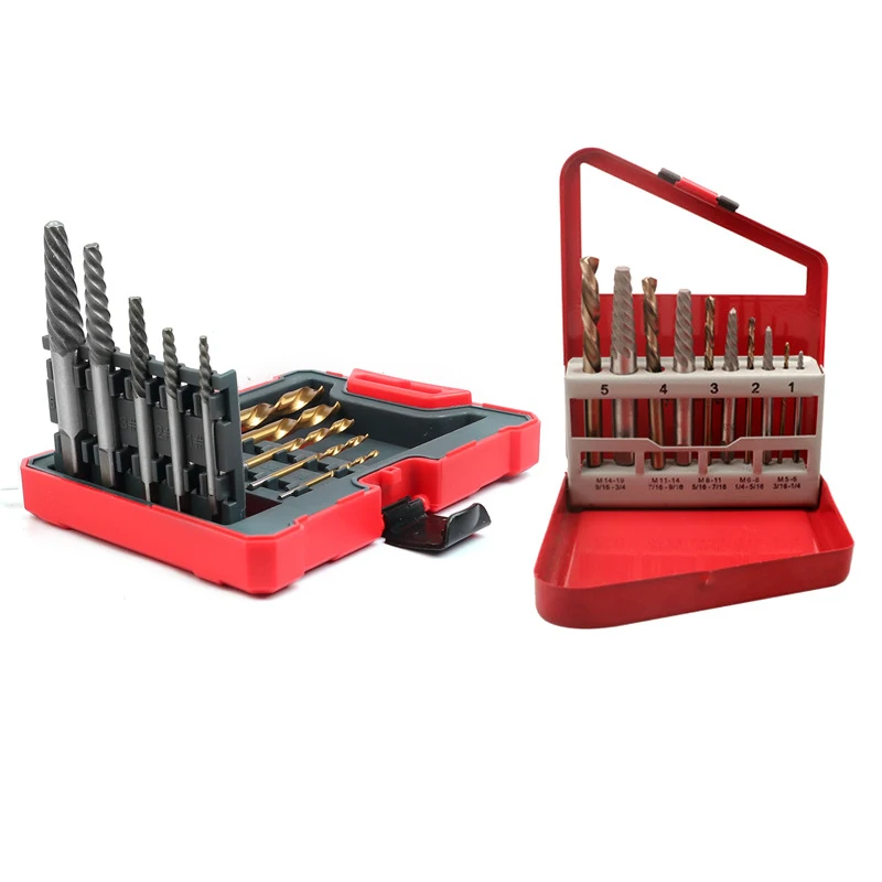 Set di strumenti per estrattore di viti Easy Out in acciaio legato da 10 pezzi Kit di strumenti di montaggio per estrattore di punte da trapano in pollici per rimozione bulloni