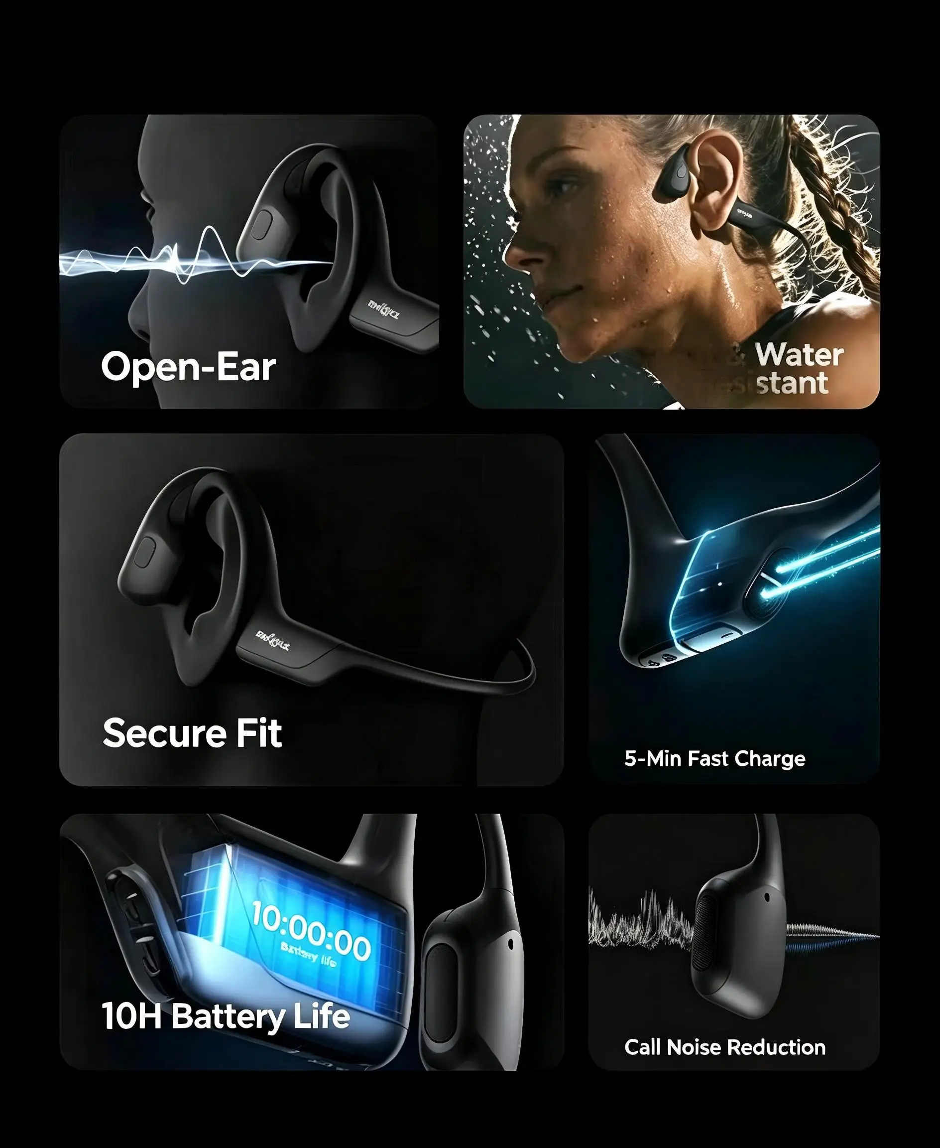 OpenRun Pro AS810 Bone Conduction Bluetooth Headphones, Open‑Ear Wireless Sport Headset IP55 Sweatproof for Running Fitness