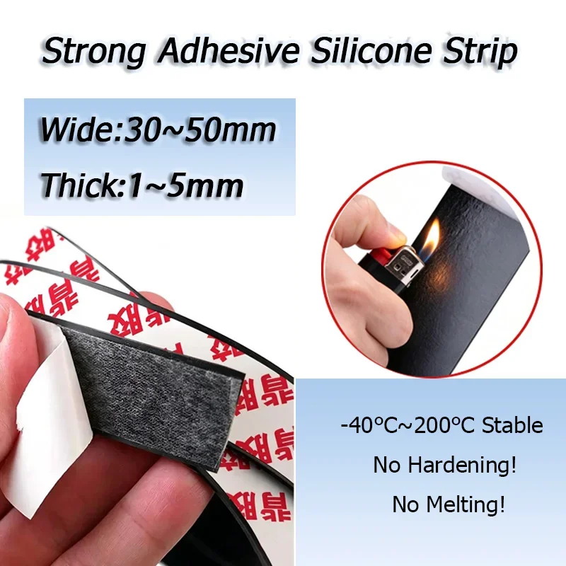 1/5/10M Black Silicone Rubber Strip Self Adhesive Seal Gasket Anti-skid Shock Absorption Sealing Strip Thickness 1/3/5/mm