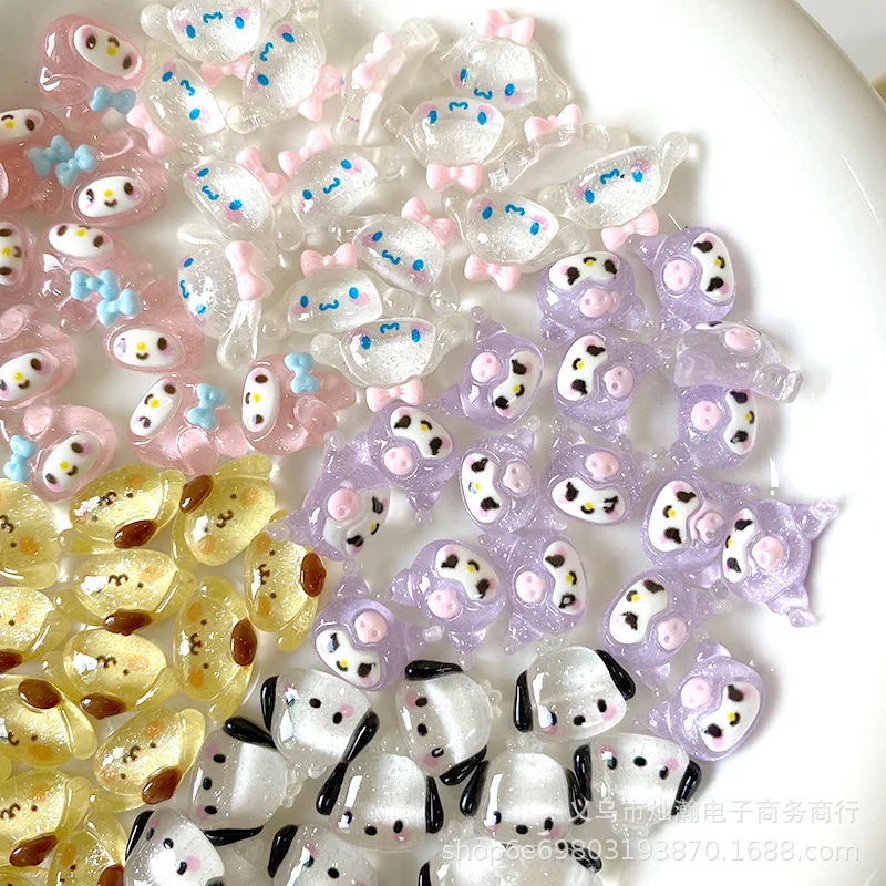 10Pcs Sanrio Anime Resin Action Figure Melody Kuromi Cinnamoroll Cartoon DIY Nail Decoration Accessories Kid Toy Christmas Gifts