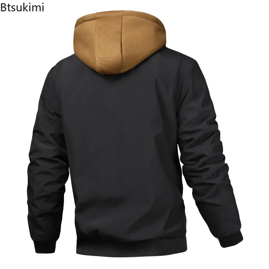 Men's Warm Bomber Jacket Outdoor Thick Windbreaker Hiking Hooded Coats Male Autumn Winter Thermal Sports Zipper Parkas Jackets