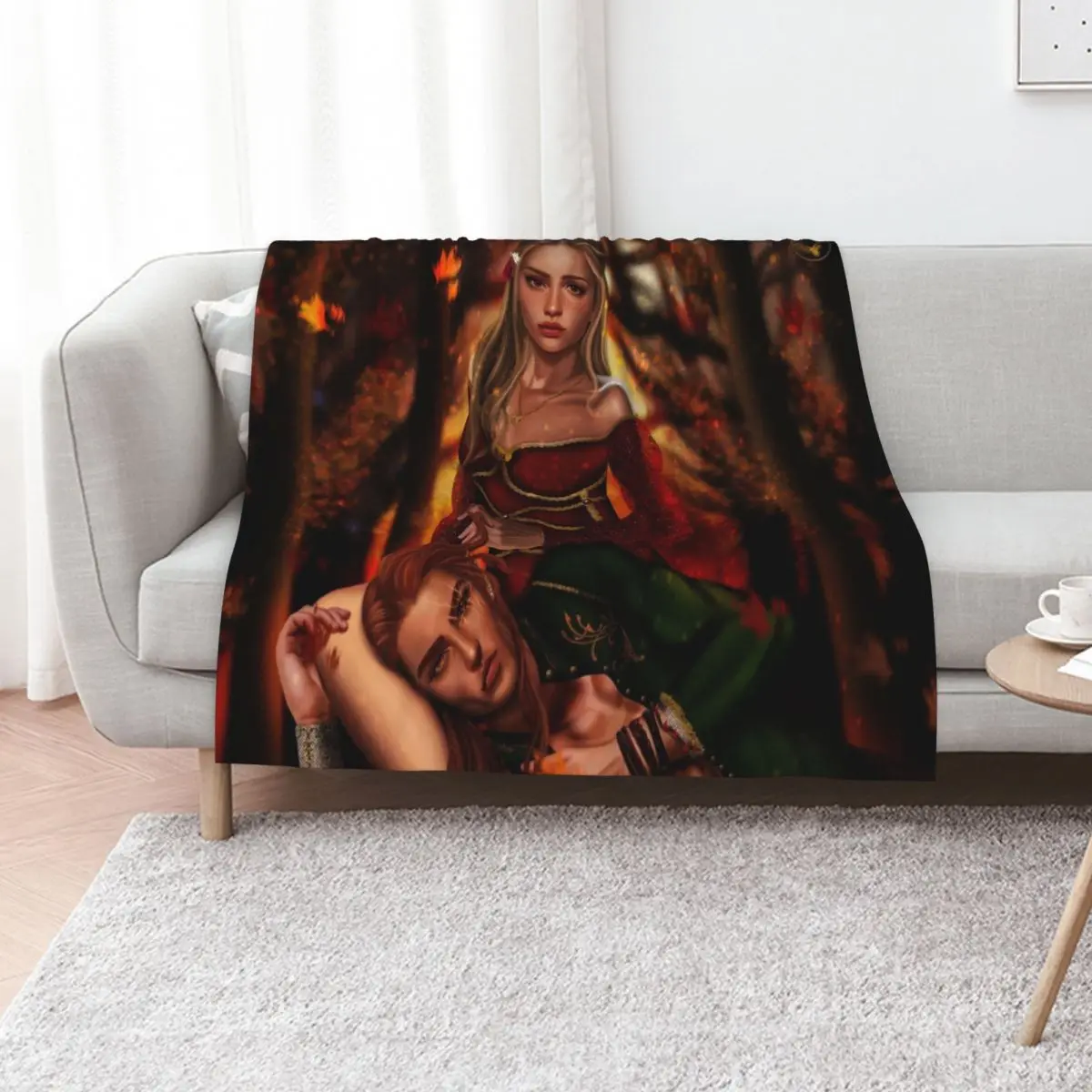 

Elain Archeron and Lucien Vanserra from Acotar Throw Blanket Flannel Custom Summer manga Blankets