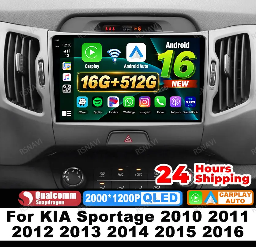 Rádio de Carro Android 16 Para KIA Sportage 2010 2011 2012 2013 2014 2015 2016 5G WIFI Qualcomm Navegação DSP Estéreo Multimídia GPS