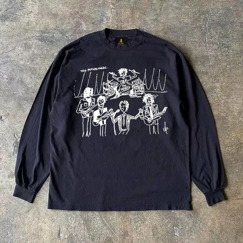 Long Sleeve 310 Pure Cotton Men's T-Shirt Upward Hero Non-Light American Style Couple's T-Shirt Youth Loose Fit Printed Tee
