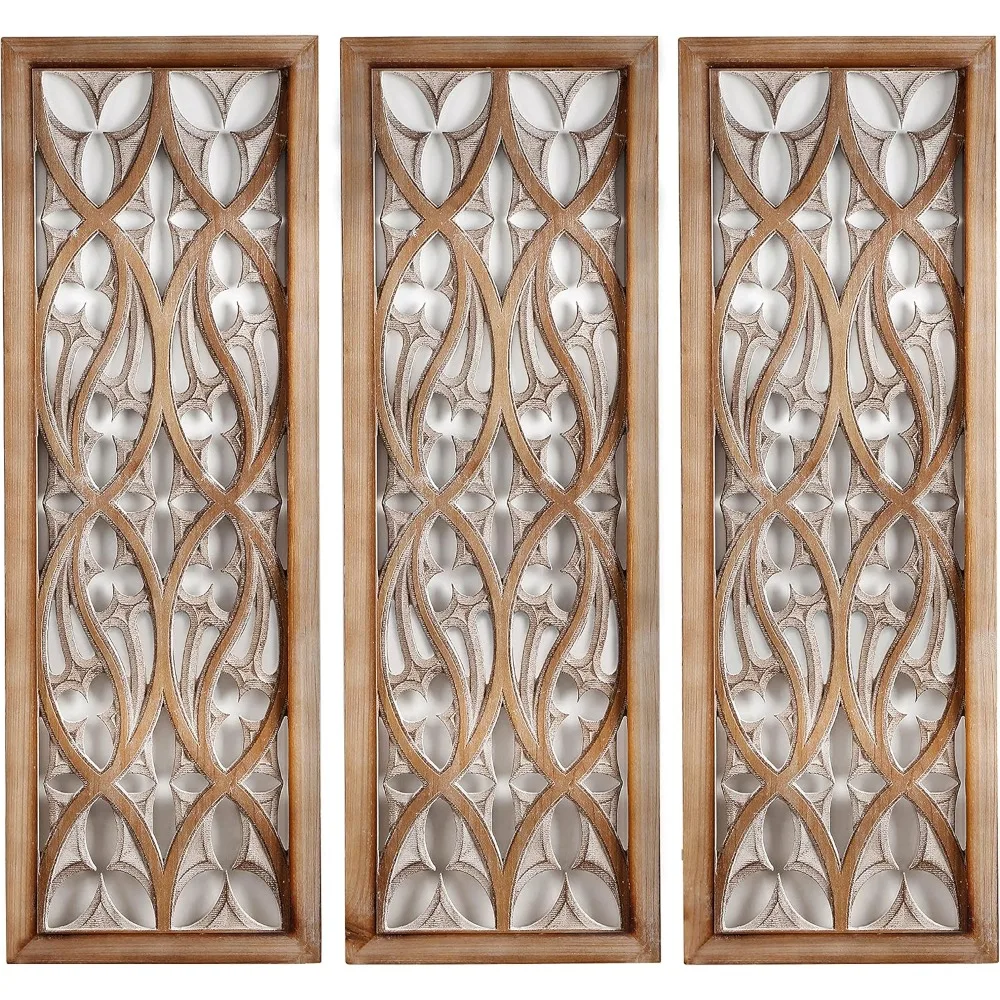 

Large Carved Wood Sculpture Panels Set, Antique Wooden Panels Wall Art Decor for Farmhouse Luxury House.Style D