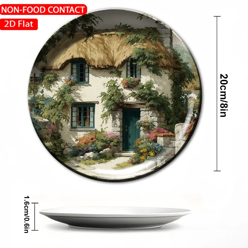 1pc Ceramic Decorative Plate, Thatched Cottage Art Decorations, Wall Home Decor- for Decorative Purposes Only, NON-FOOD