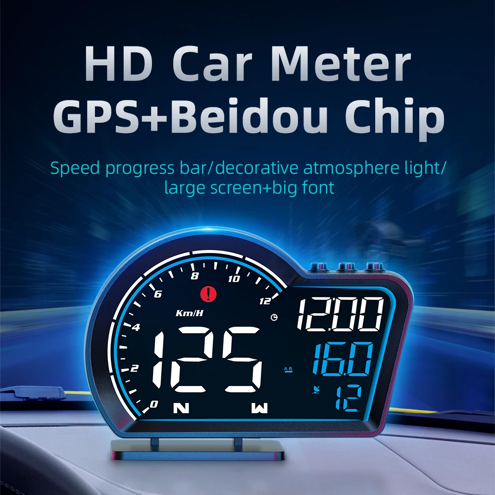 

KINLANAO New GPS Car Head Up Display HUD Smart Car Turbo RPM Gauge Digital Odometer Security Alarm Auto Meter