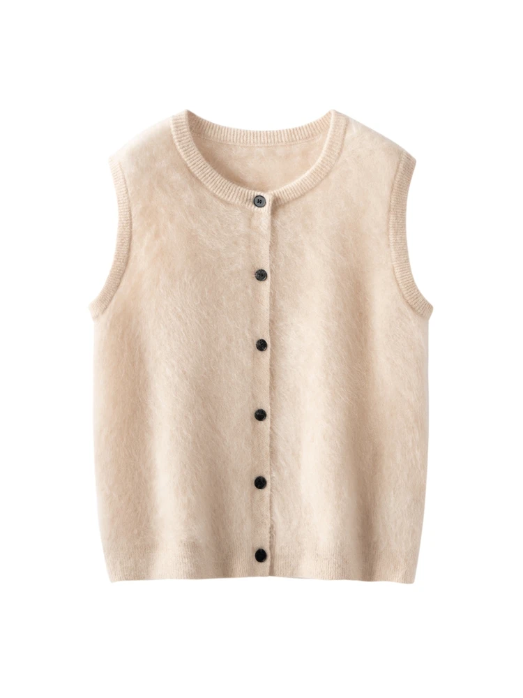 

Vest Cardigan Elegant Jacquard O-Neck 100% Cashmere Basic Soft Warm Autumn Winter Knitted Sweater Simple Women's Clothing Tops