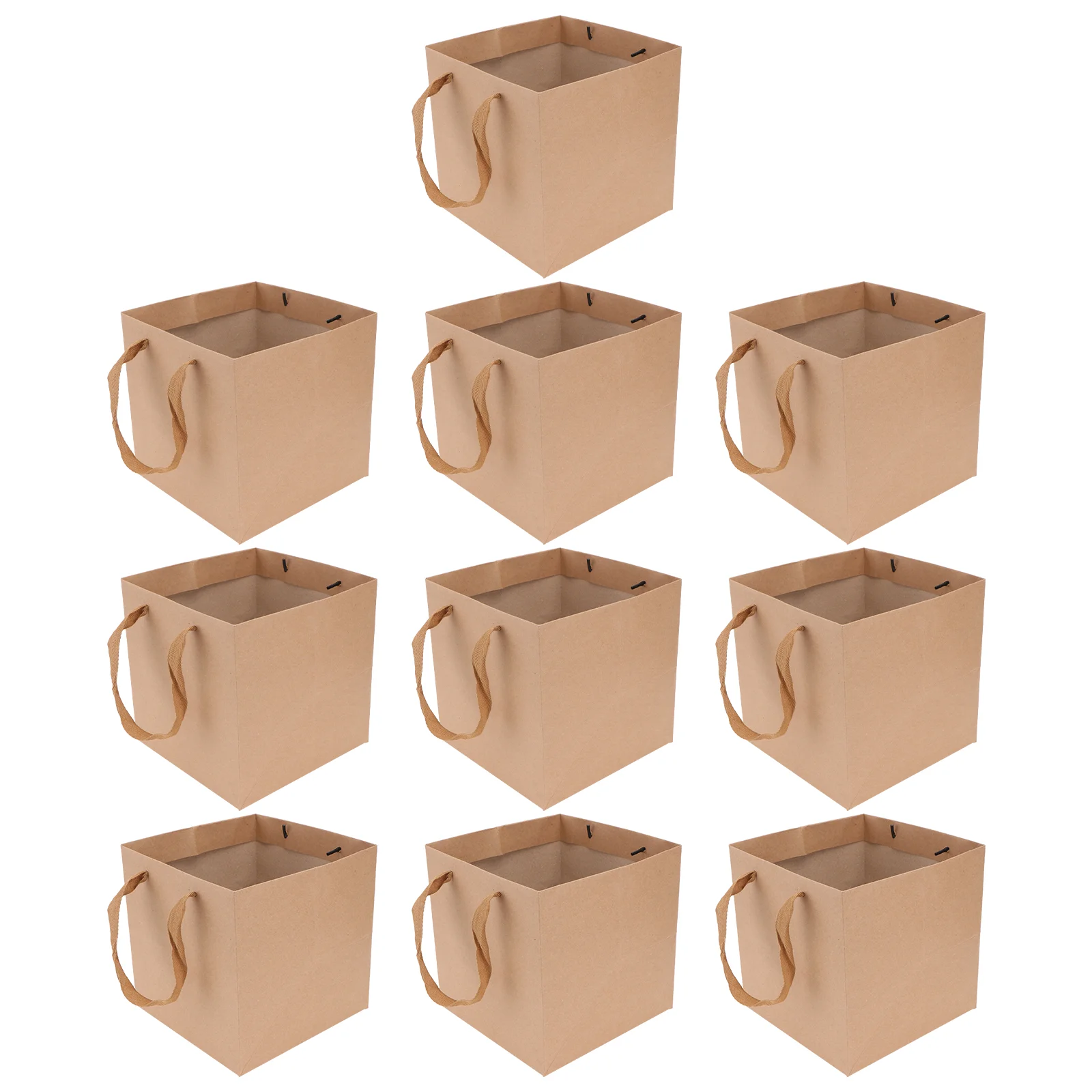 

10 Pcs Kraft Paper Bag Handbag Square Bottom Food Storage Baking Package Gift Pouch Flower Tote Reusable Favor