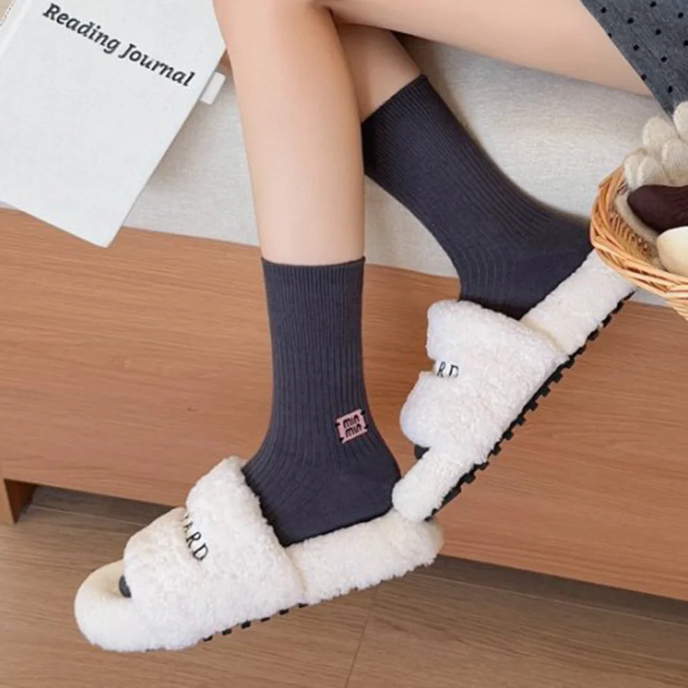 1 زوج النساء الجوارب الدفء منتصف أنبوب الجوارب الصلبة جوارب قطنية مخطط مزدوجة إبرة الجوارب
