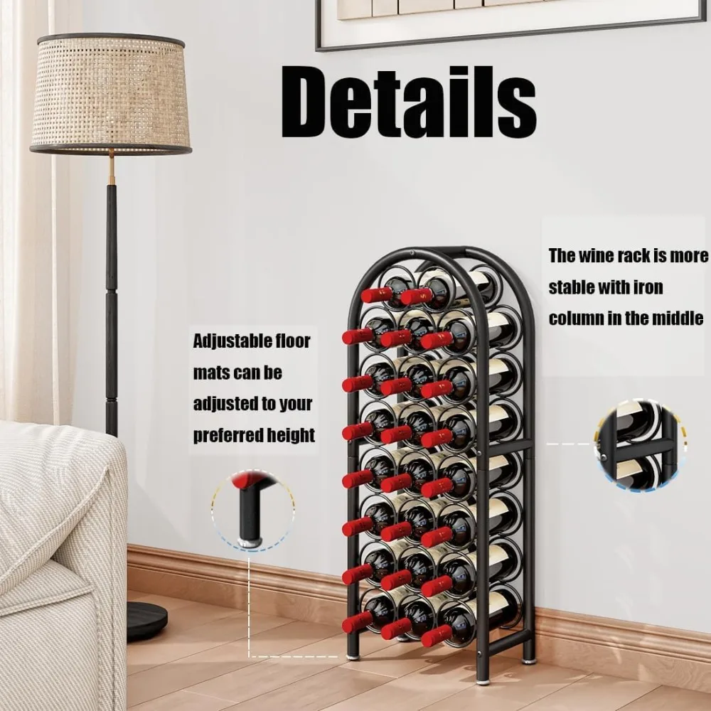 Freestanding Metal Wine Rack Floor Stand Organizer Storage 23 Bottles Black Home Bar